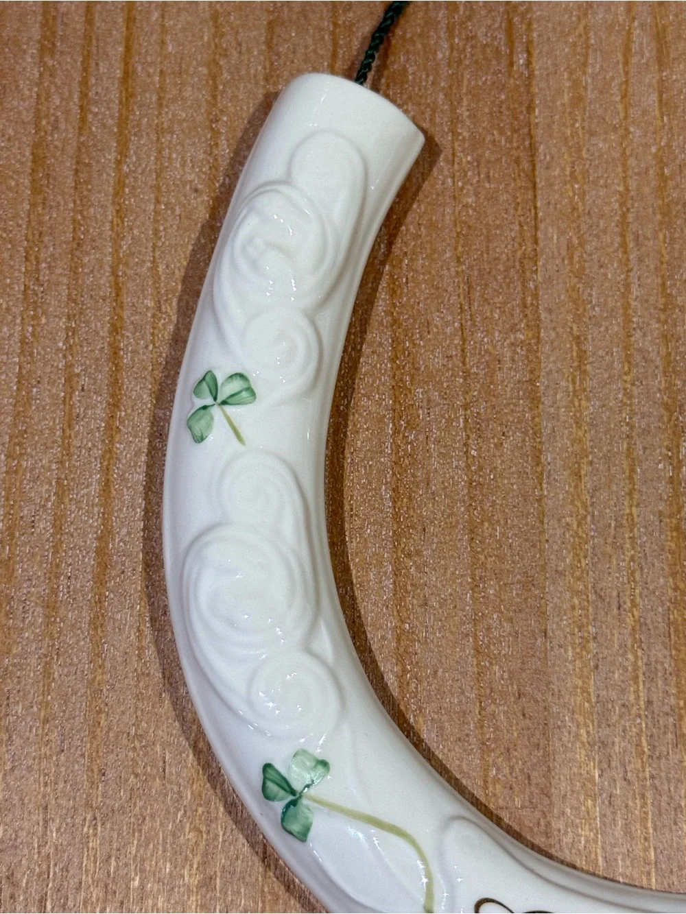 Belleek Good Luck White Ceramic Horseshoe Wall Decor with Green Accents